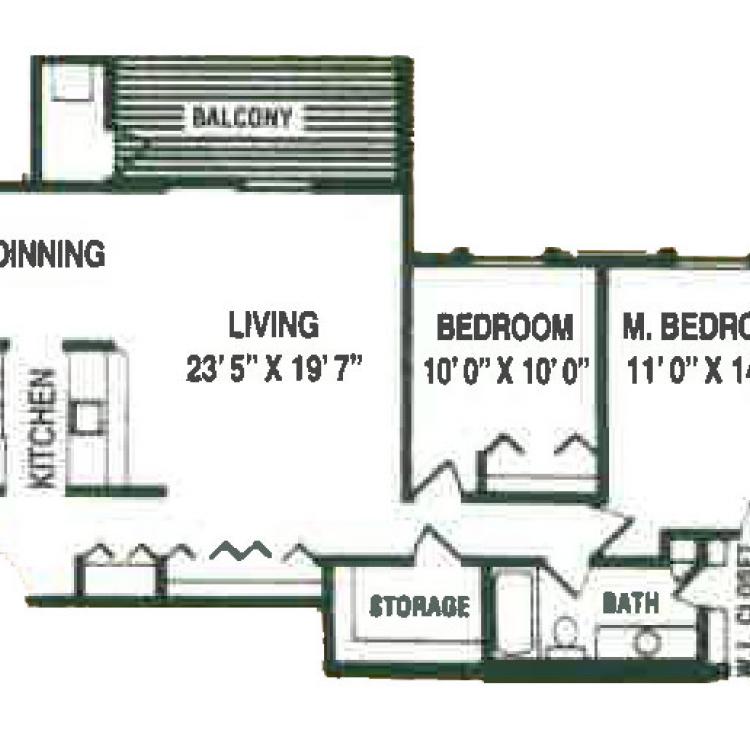 2 Bedroom Deluxe Apartment 884 sq.ft. 